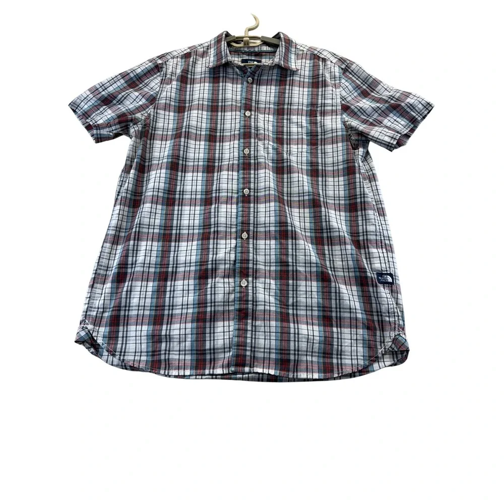 The North Face Shirt Mens L Blue Plaid Short Sleeve Button Down Casual Outdoor